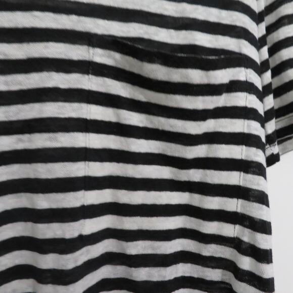 A.L.C. Womens Sz M Black White Striped Linen Short Sleeve Top Keyhole Back - Picture 4 of 6